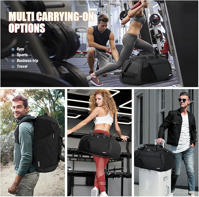 Gym Bags for Men Women 40L Large Gym Backpack Multiple Pockets Sport Duffle Bags with Shoe & Wet Compartment for Workout Travel Weekend Overnight Black