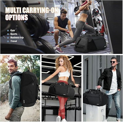 Gym Bags for Men Women 40L Large Gym Backpack Multiple Pockets Sport Duffle Bags with Shoe & Wet Compartment for Workout Travel Weekend Overnight Black