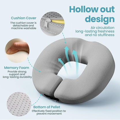 Benazcap Donut Pillow Seat Cushion for Tailbone Pain Relief, Memory Foam Hemorrhoid Pillow by Ergonomic for Coccyx, Sciatica, Pregnancy, Postpartum-Grey