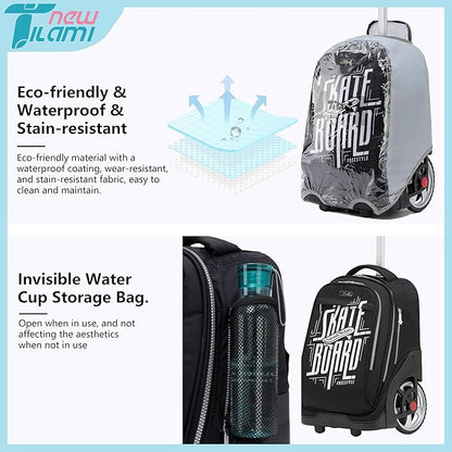 NEW TILAMI 19 Inch Rolling Backpack with Lunch Bag for Girls Boys Wheeled Laptop Backpack Durable Carry-on Bag School Travel, Skate Board