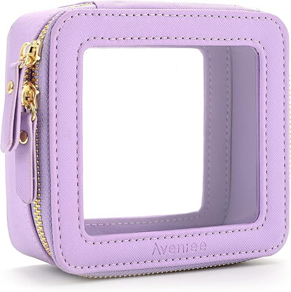 Aveniee Mini Clear Makeup Bag, Small Cosmetic Bags Travel Toiletry Pouch Organizer, TSA Approved Make up Case with Zipper, Car Bag for Essentials,Lilac