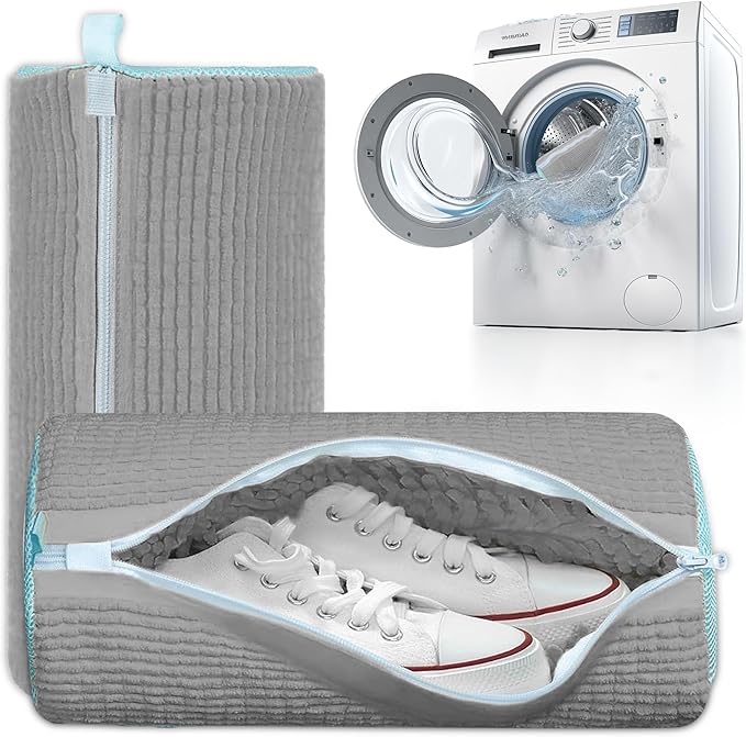 XXL Shoe Washing Machine Bag - 2 Pcs Set - 360° Resuable Shoe Bag for Washing Machine and Dryer - Wrap Shoe Washing Bag for Sneakers, Boots & Delicate Footwear (Grey)