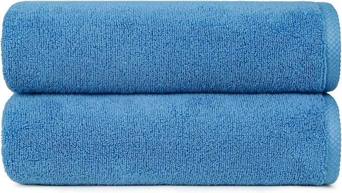 Amazon Basics 2 Piece Quick-Dry Oversize Bath Towel, 100% Cotton, Lake Blue, 54" x 30"