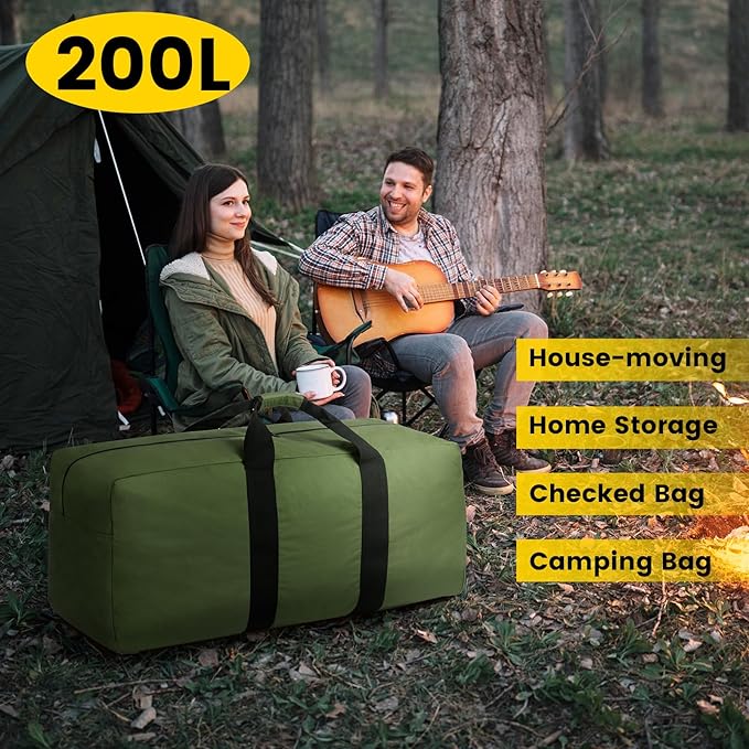 Vorspack Extra Large Duffle Bag for Travel - 200L Duffel Bag for Men Gear Bag for Storage Foldable Weekender Bag for Overnight Camping - Green