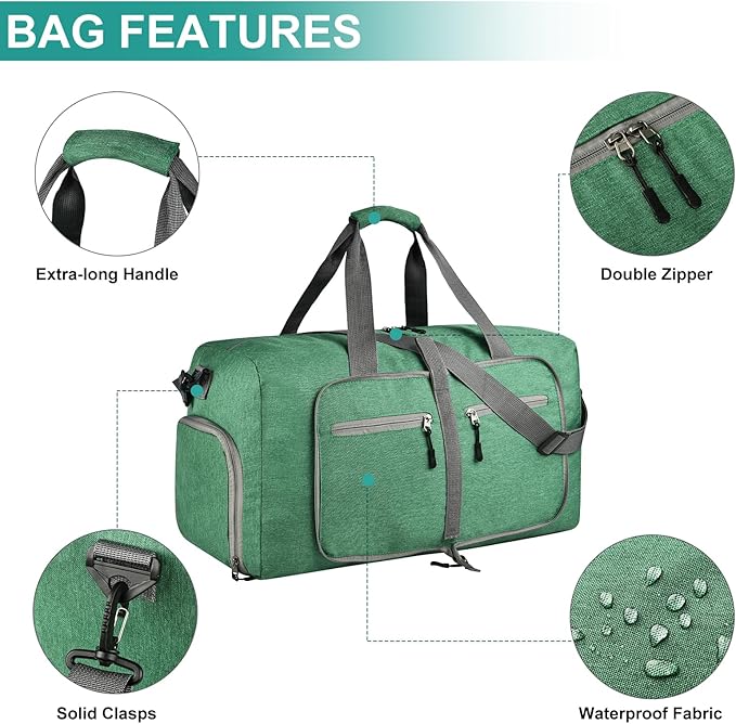 Dimayar 115L Travel Duffle Bag for Men Women - Foldable Duffel Bag with Shoes Compartment - Overnight Bags Waterproof & Tear Resistant(Forest Green)