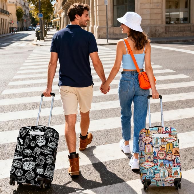 World Marks Travel Luggage Cover, Travel-Themed Suitcase Protector Stretchable, Washable Travel Suitcase Cover (S for 18-20 Inch Luggage)