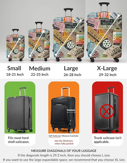 Travel Luggage Cover – Multicolor Vintage Design Suitcase Protector – Stretchable, Dustproof & Washable Elastic Cover for Extra Large Suitcases