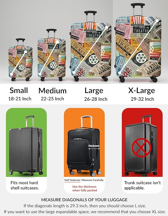 Travel Luggage Cover – Multicolor Vintage Design Suitcase Protector – Stretchable, Dustproof & Washable Elastic Cover for Medium Suitcases