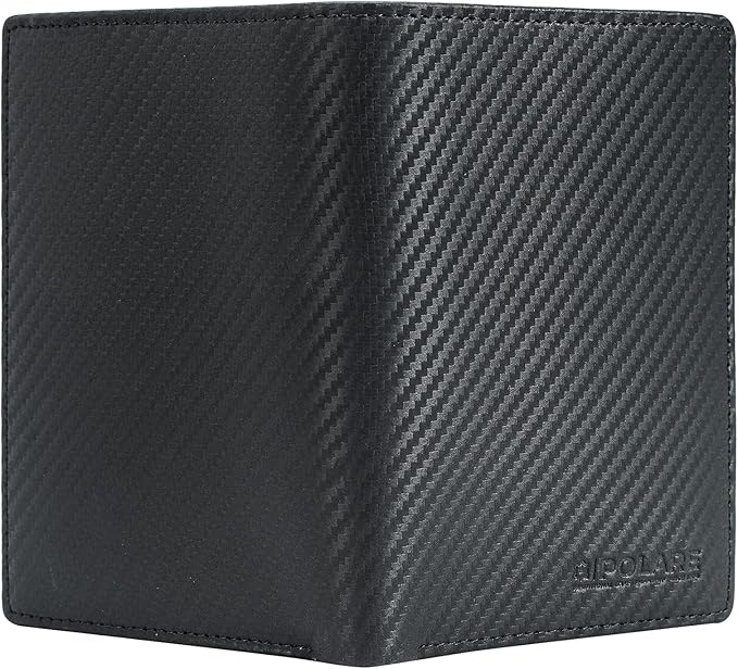 Polare Functional RFID Blocking Leather Passport Holder Travel Bifold Wallet For Men (Carbon Black)