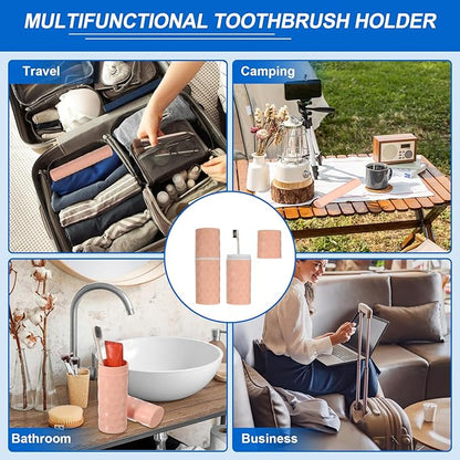 uxcell 2Pcs Travel Toothbrush Case, 8.1x2.8x2 Portable Travel Toothbrush Holder with Dot, Plastic Toothpaste Container for Bathroom, Gym, Business Trip, Camping, Light Pink