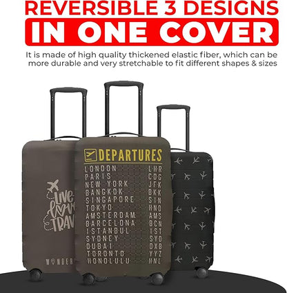 Reversible Luggage Covers & Protectors - Versatile & Washable Luggage & Suitcase Covers | Anti-Scratch Suitcase Cover (Charcoal Brown Departure Board, Large (65-71 x 43-48 x 26-30cm))