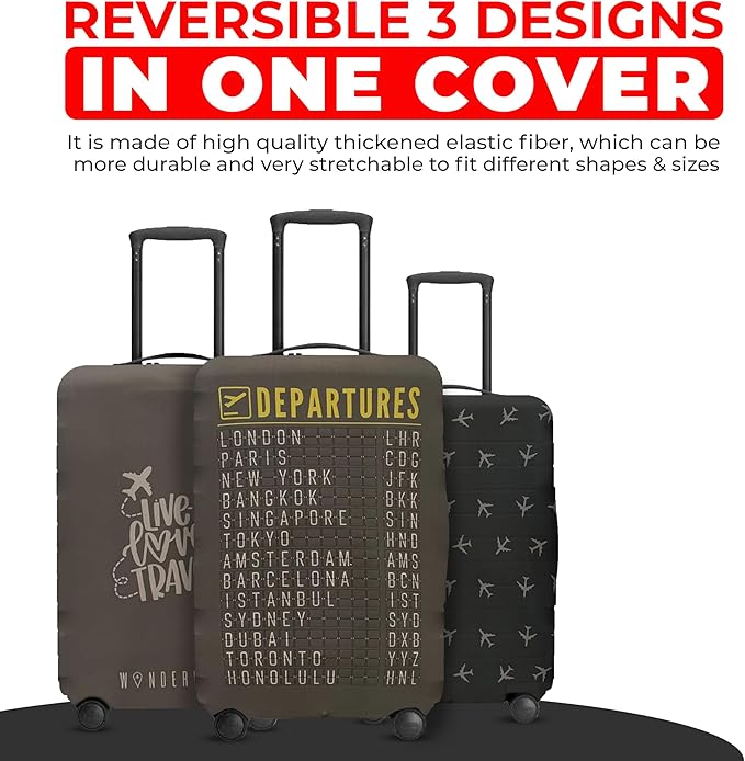 Reversible Luggage Covers & Protectors - Versatile & Washable Luggage & Suitcase Covers | Anti-Scratch Suitcase Cover (Charcoal Brown Departure Board, Medium (58-63 x 38-42 x 23-27cm))