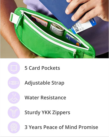 Vantamo Money Belt with RFID For Men & Women, Hidden Passport Holder for Travel, 2 Compartment Travel Fanny Pack for Women Anti Theft