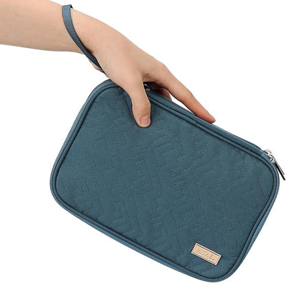 NISHEL Travel Cord Organizer Case, Double Layers Tech Electronic Bag, Essentials for Charger, Cable, Phone, Flash drive, Large, Lake-Blue