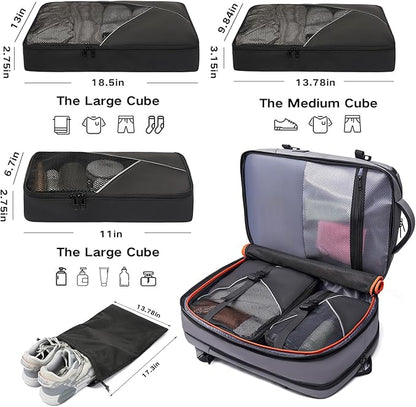 Laptop Backpack for Women, 50L Carry On Backpack Men, Expandable Flight Approved Water Resistant Luggage with 3 Packing Cubes & USB Port, Travel Backpack Fits 17.3 Inch Notebook