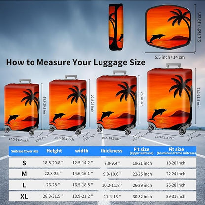Suitcase Cover for Luggage 18-21 Inch, Washable Elastic Anti-Scratch Luggage Protector, Durable Zipper Baggage Cover with Handle Wrap, Travel Accessories for Suitcase, A Palm Tree and a Dolphin