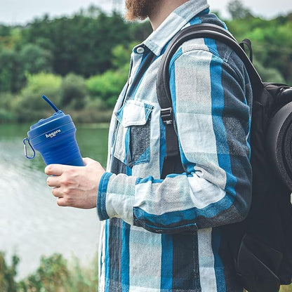 HANARA Collapsible Cup with Reusable Straw – 18 Oz (550 Ml), Portable Travel Mug, BPA-Free, Leak-Proof, Microwave & Dishwasher Safe, Multi-Purpose for Hot & Cold Drinks – Gray