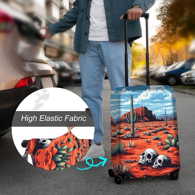 Luggage Cover Protector for 26-28 Inch Suitcases, TSA Approved Elastic Travel Suitcase Covers, Anti-Scratch Washable Luggage Sleeve for Carry On & Checked Bags, Red Desert