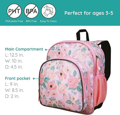 Wildkin JumpOff Jo 12-inch Kids Backpack – Lightweight, Durable Toddler Bag - Floral Watercolor