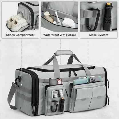 G4Free 3-in-1 Duffle Bag for Travel, Large Gym Duffle Backpack for Men Women with Shoes Compartment and Wet Pocket, Grey