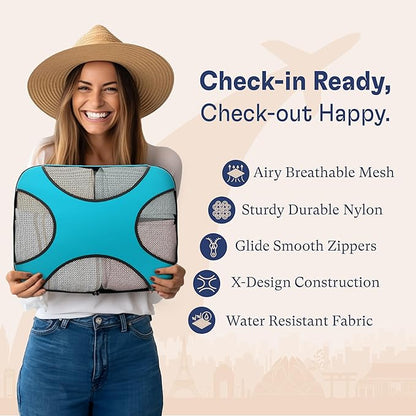 Shacke Premium 8 Packing Cubes Set - Lightweight Mesh Travel Luggage Organizers with Laundry Bag, 8-Piece Suitcase Storage System (Aqua Teal)