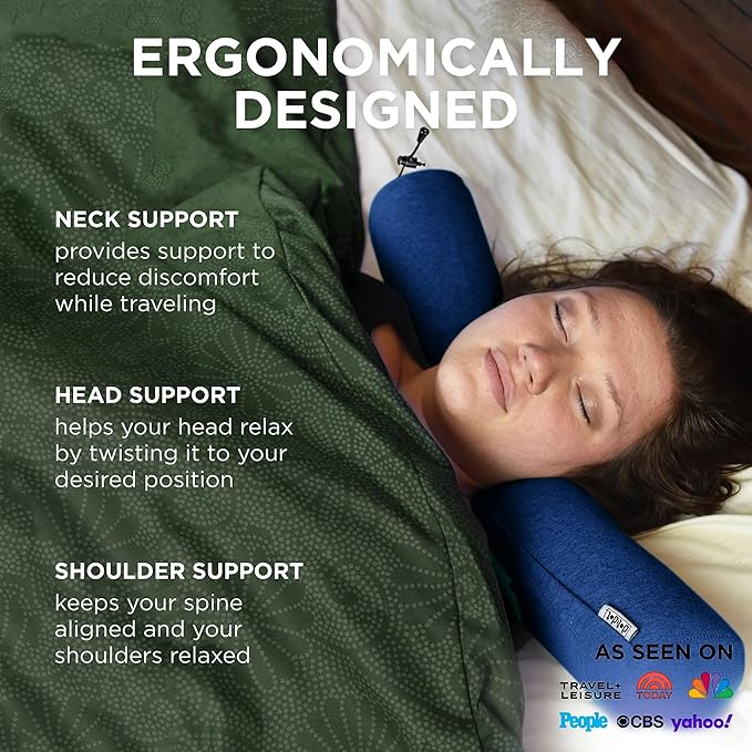 Dot&Dot Twist Memory Foam Travel Pillow for Airplanes - Travel Neck Pillow for Sleeping - Airplane Pillow for Neck Support - Adjustable, Bendable Neck Roll Pillow