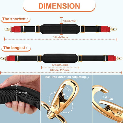 ZINZ 60" Universal Bag Strap with Ultra-thick Fixed Breathable Pad Adjustable Heavy-duty Shoulder Strap for Laptop bag Crossbody Luggage Gym Bag Camera Bag and more -Black Red