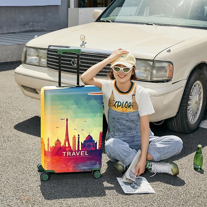 ANNA QUEEN Funny Travel Luggage Cover Suitcase Protector Suitcase Cover Anti-Scratch,Stretchable Fit for 18-32Inch Luggage,Travel Bag Cover Washable (Travel, XL(fits 29-32Inch suitcase))