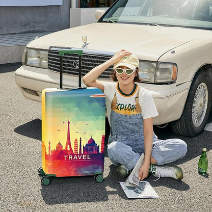 ANNA QUEEN Funny Travel Luggage Cover Suitcase Protector Suitcase Cover Anti-Scratch,Stretchable Fit for 18-32Inch Luggage,Travel Bag Cover Washable (Travel, XL(fits 29-32Inch suitcase))