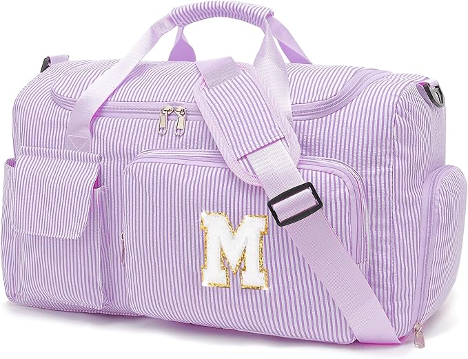 Kids Travel Duffle Bag Dance Bag Gifts for Girls Initial Gym Bag with Shoes Compartment for Women Lightweight Weekender Bags Purple-M