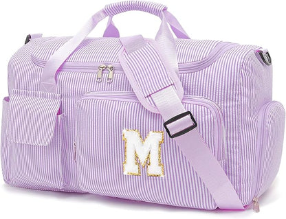 Kids Travel Duffle Bag Dance Bag Gifts for Girls Initial Gym Bag with Shoes Compartment for Women Lightweight Weekender Bags Purple-M