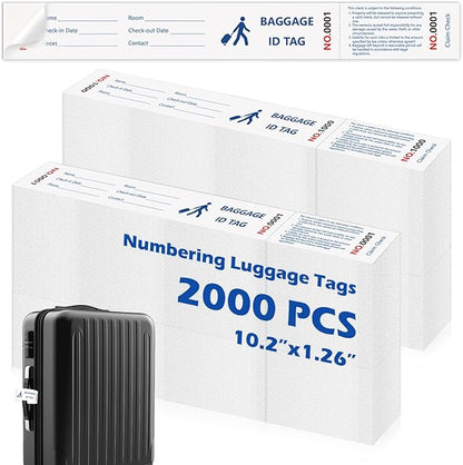 2000 Pcs Paper Hotel Luggage Tags with Transfer Tape On Back Luggage Tags Bulk Blue Baggage Claim Check Tags Serial Numbering Claim Ticket Baggage Identification for Suitcase Motel Bag Storage