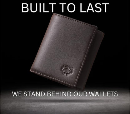 Stealth Mode Leather Trifold RFID Wallet For Men With Flip Out ID Holder (Coffee)