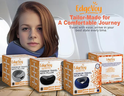EdgeVoy™ Travel Neck Pillow, Memory Foam Travel Pillow for Airplanes, 360º Ergonomic Design, Asymmetrical Sides, Washable Modal Cover, Ideal for Travel, Car Rides, & Home Use (Black)