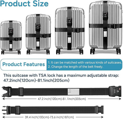 Travel Inspira TSA Lock Luggage Straps for Suitcases | Anti-Burst Protection, High Visibility Color, Easy Identification | Adjustable Heavy-Duty Belt for 20-32 Inch Suitcases