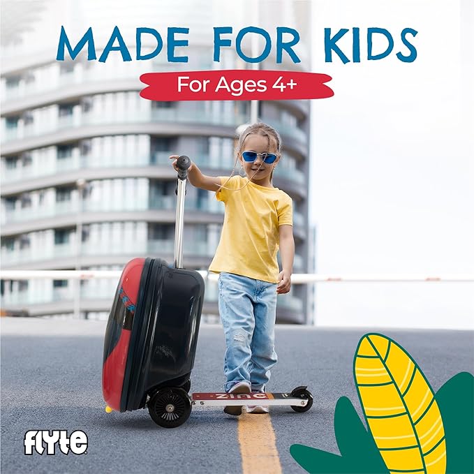 Flyte Perry The Penguin Scooter Suitcase - Rideable, Carry on Compliant 2-in-1 Children's Suitcases, 18 inch Ride on Suitcase for Kids, 25 Litre Capacity Kids' Luggage on Wheels for Children Aged 4+