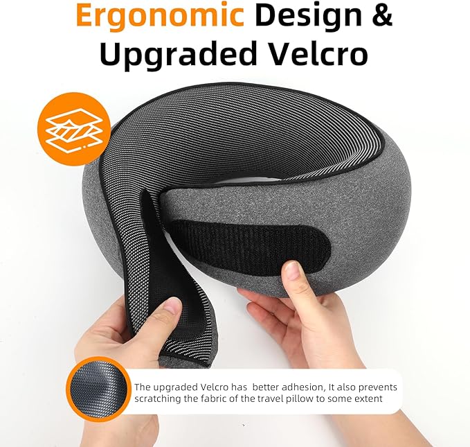 Travel Neck Pillows for Airplanes, Premium 100% Memory Foam Neck Pillow with Alternative Cooling Ice Silk Cover - Upgrade Liner Enables Easy Pillowcase Cleaning, Travel Pillow Fits Plane, Car, Train