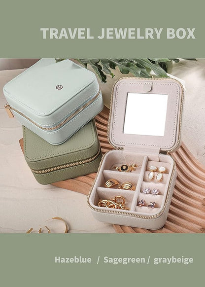 S.Leaf Travel Jewelry Organizer Boxes for Women Small Portable Necklace Earrings Bracelet Rings Travel Case Best Friend Birthday Gifts for Women Trendy (02_Lychee_Haze_Blue)