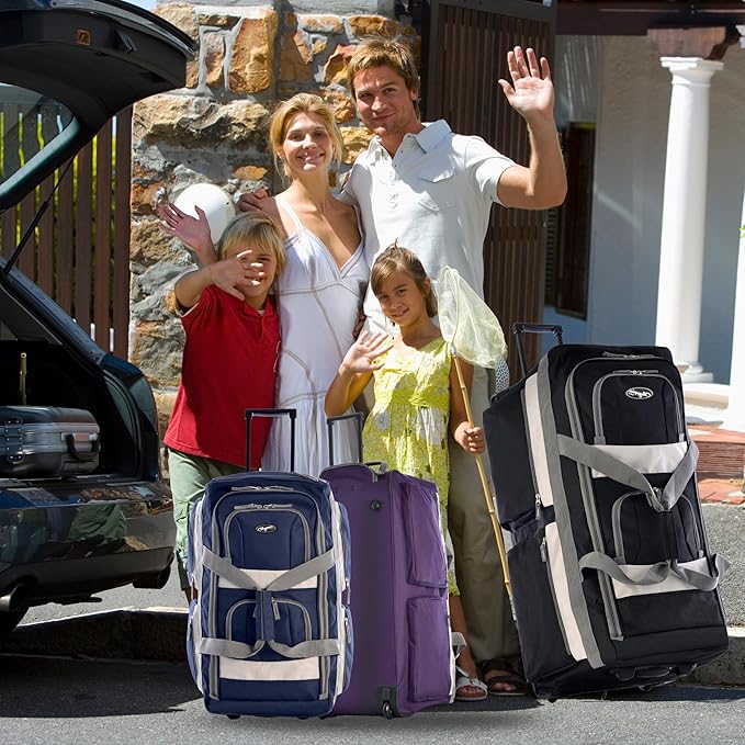 Olympia U.S.A. 29 inch Jumbo Size 8 Pockets Wheeled Rolling Duffel Bag Water Resistant Luggage Lightweight Travel Suitcase with Retractable Handle