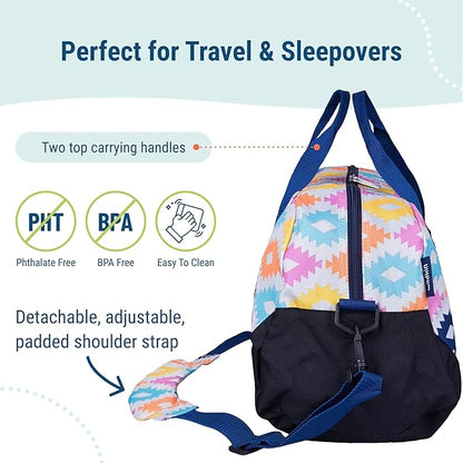 Wildkin Kids Overnighter Duffel Bag – Carry-On Size, Ideal for School & Sleepovers – Aztec