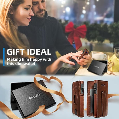 Airtag Wallet for Men,with Money Clip 10 Cards Metal Case Smart Slim Pop Up Credit Card Holder Flip with Magnetic Closure RFID Blocking wallet with Gift Box