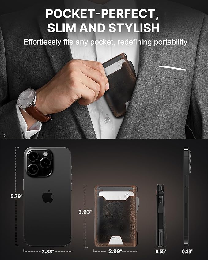 typecase Wallet for Men: Rfid-blocking with Money Clip Slim Leather Bifold ID Window Smart Pop Up Card Case Front Pocket Wallet with Gift Box (Burnished Black)