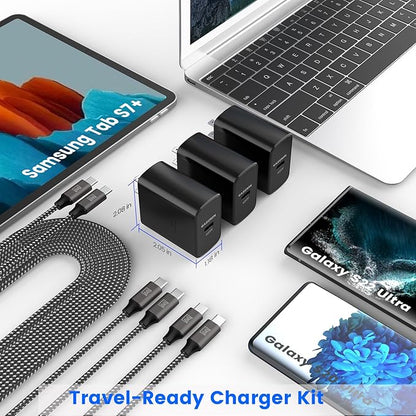 45W Super Fast Charger Type C, [3 Pack] 45 Watt USB-C Charger PD/PPS Wall Charging Block for Samsung Galaxy S25 Ultra/S25+/S25/S24/S23 Ultra/S23+/S22 Ultra/S22+/S20 Ultra, Tab S8(with 3X 6.6ft Cable)