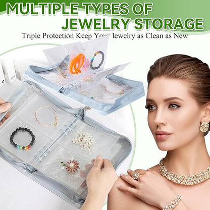 Jewelry Organizer Case Travel Clear Earring Organizer Case Transparent Jewelry Storage Book (Light blue, with 48 Pcs large Jewelry Pouches)