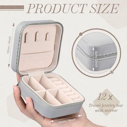 Yinkin 12 Pcs Mini Travel Jewelry Case Bridesmaid Proposal Gift Boxes, Small PU Leather Earring Organizer, Bulk Travel Accessories Portable Jewelry Holder(Gray)