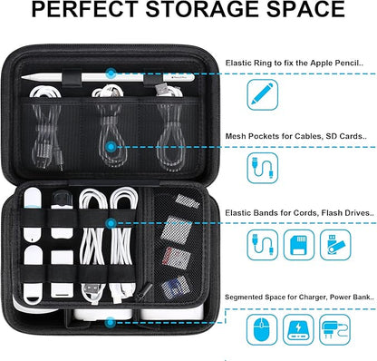 Lacdo Hard Travel Electronic Organizer Case for MacBook Power Adapter Charger, Cables, Apple Pencil, Mouse, Power Bank, USB Flash Disk,SD Card Small Protective Portable Accessories & 3 Cable Tie,Black