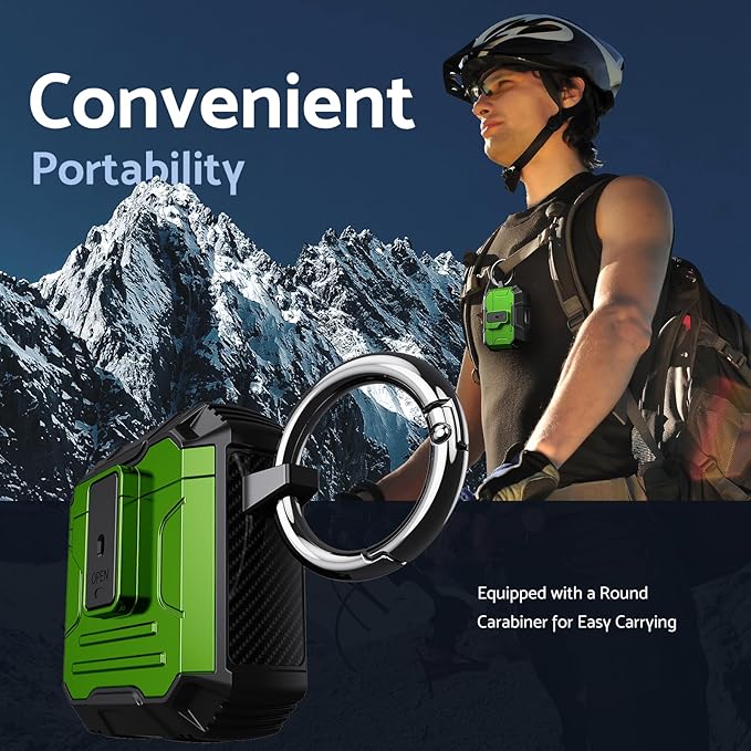 DASFOND Armor Cover AirPods 2nd & 1st Generation Case, Military Grade Full Body Shockproof Protection Hard Case, Support Wireless Charging with Keychain, Magnetic Lid, Front LED Visible, Green