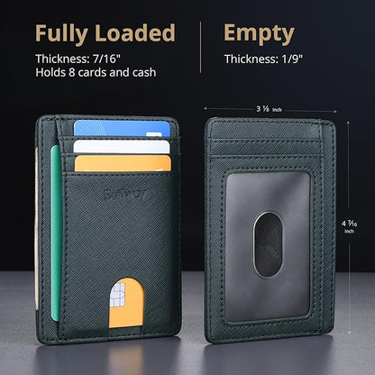 Buffway Slim Minimalist Front Pocket RFID Blocking Leather Wallets for Men and Women - Cross Blackish Green