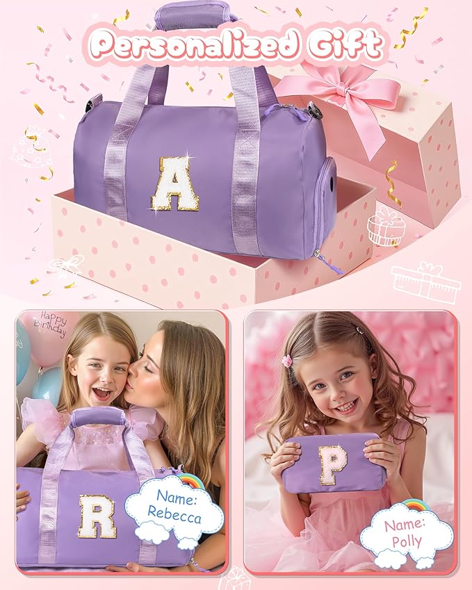 Daughter Birthday Gifts-Girl Gym Bag with Shoe Compartment, Kid Personalized Weekender Overnight Bags, Initial Travel Tote with Makeup Pouch, Graduation Gift for Girls (Letter Y)