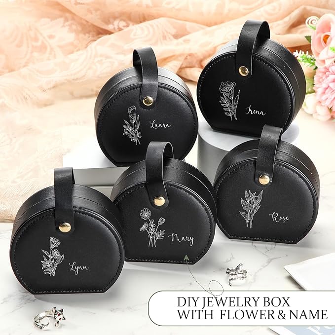 Weysat 12 Pack Travel Jewelry Case Mini Leather Bridesmaid Jewelry Gift Box Bulk Small Earring Storage Organizer (Black)